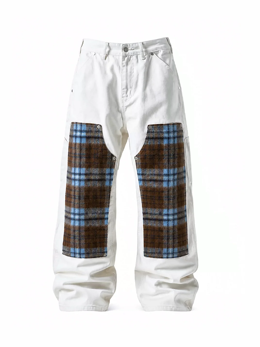 KARMANISTIC | Vintage Plaid Patchwork Wide Leg Jeans