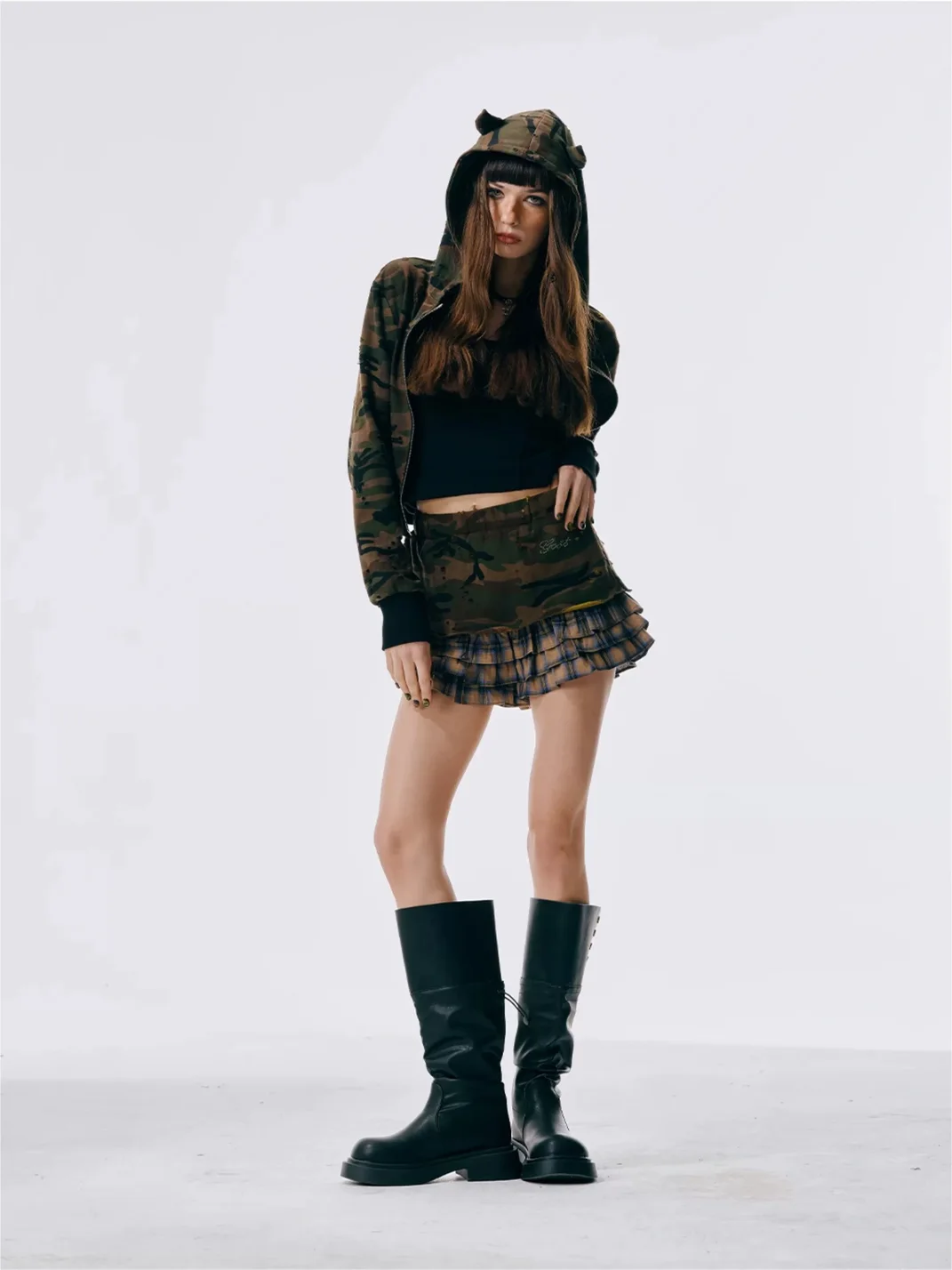 GOST | Camouflage Devil Horn Cropped Hooded Jacket