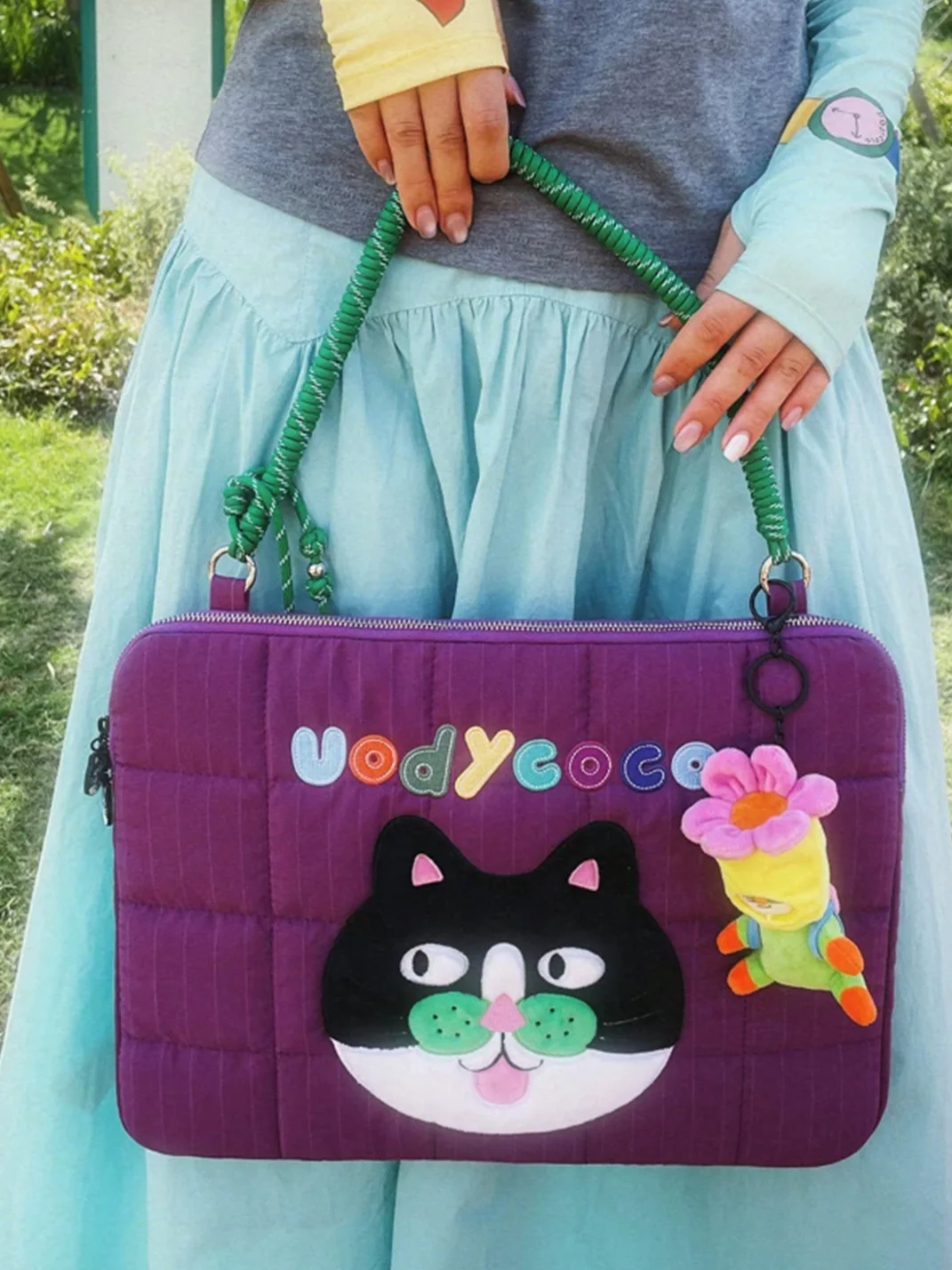 Uodycoco | Quilted Embroidered Cat Dog Laptop Bag