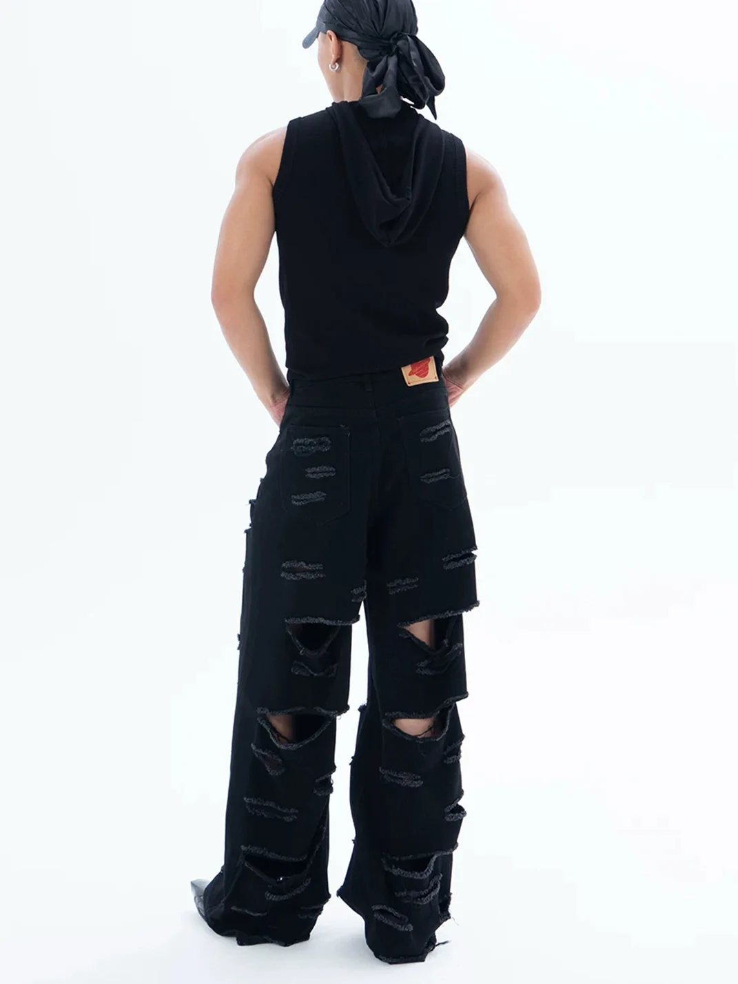 CLP | Black Distressed Wide-Leg Jeans