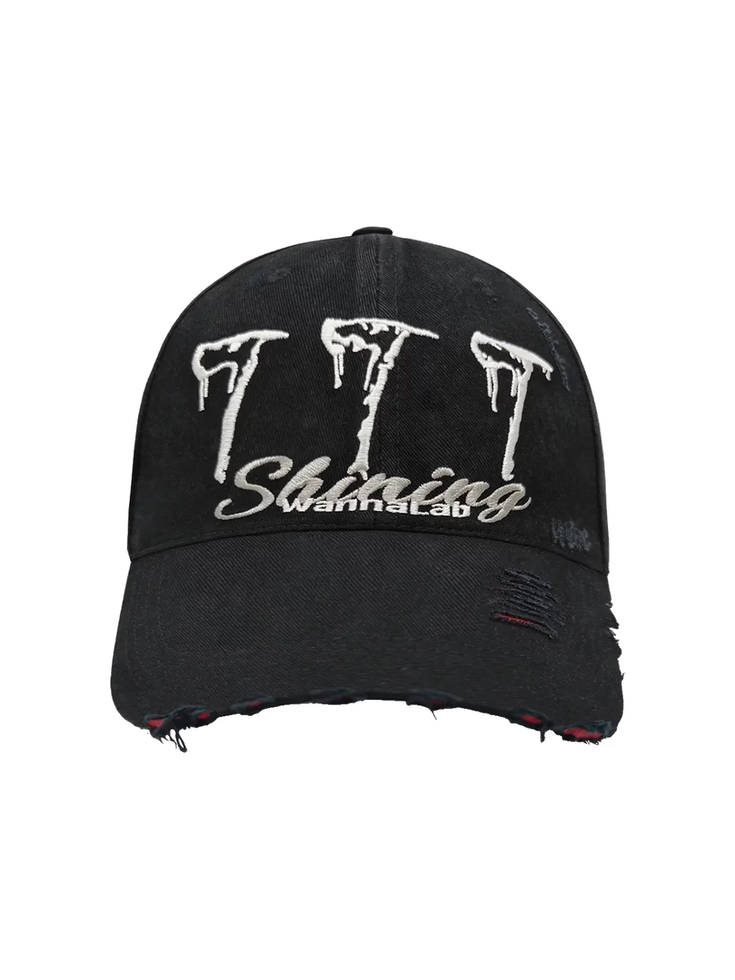 WANNA LAB | Distressed 777 Embroidered Curved Brim Baseball Cap