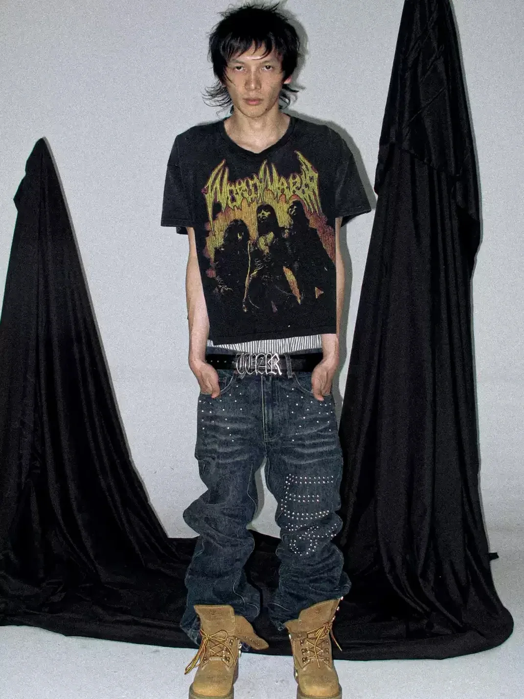 PCCVISION | Washed Studded Wide-Leg Jeans