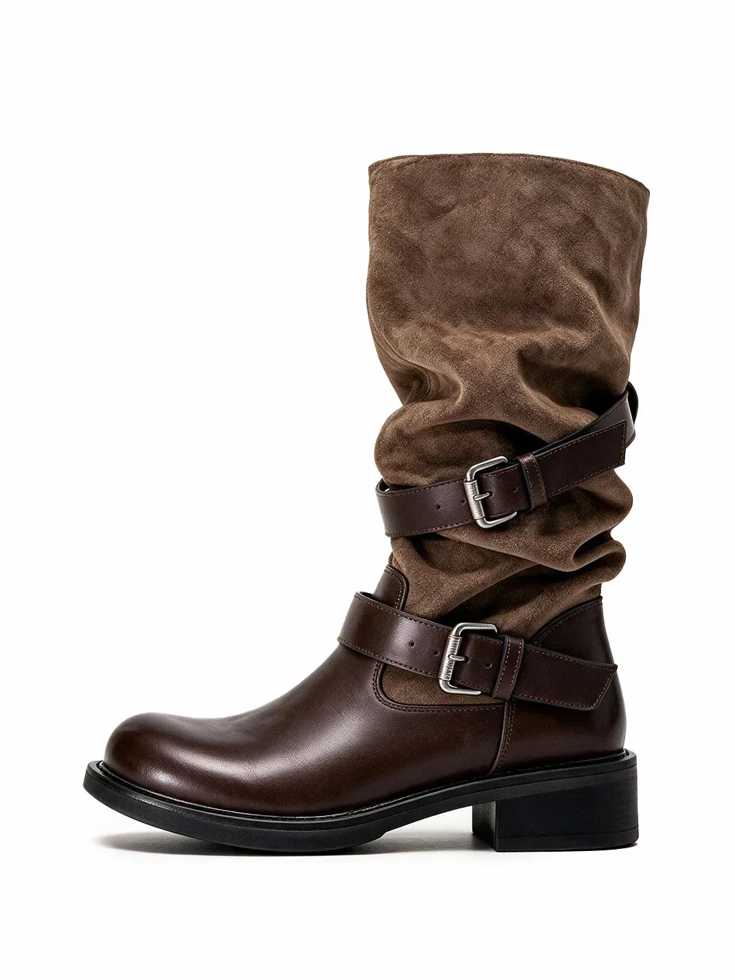 MIAOLV | Retro Buckle Slouchy Rider Boots