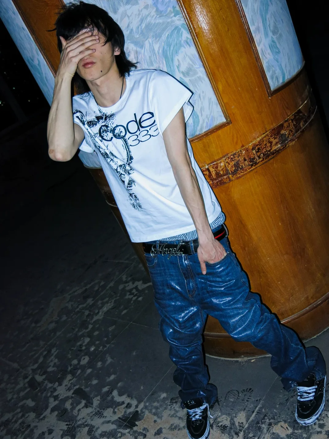 PCCVISION | Coated Dark Blue Bootcut Flare Jeans