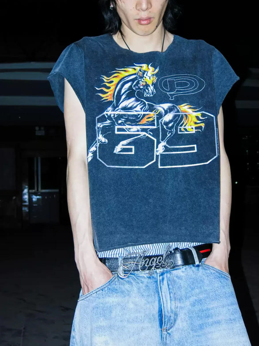 PCCVISION | Distressed Raw Edge Horse Print T-Shirt - 2