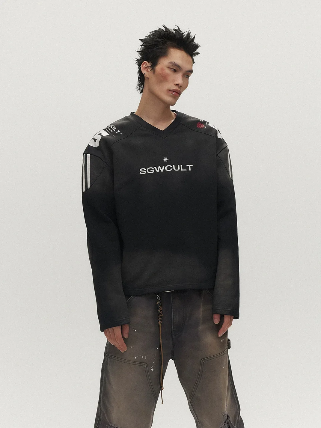 SAXGENWON | Washed Distressed Boxy Football Sweatshirt