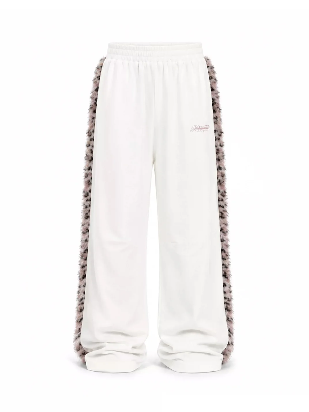 KARMANISTIC | Leopard Faux Fur Side Stripe Wide-Leg Sweatpants