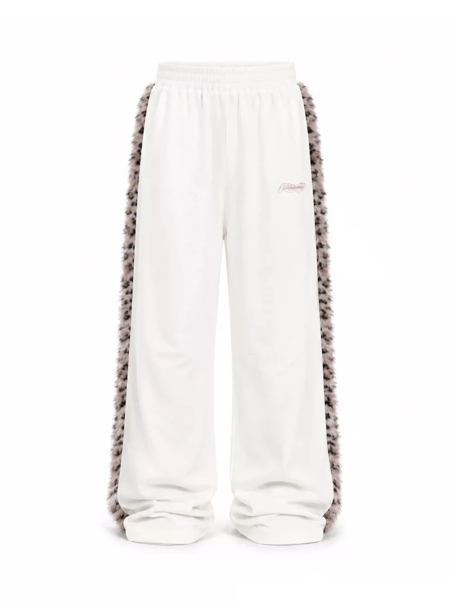 KARMANISTIC | Leopard Faux Fur Side Stripe Wide-Leg Sweatpants - 3