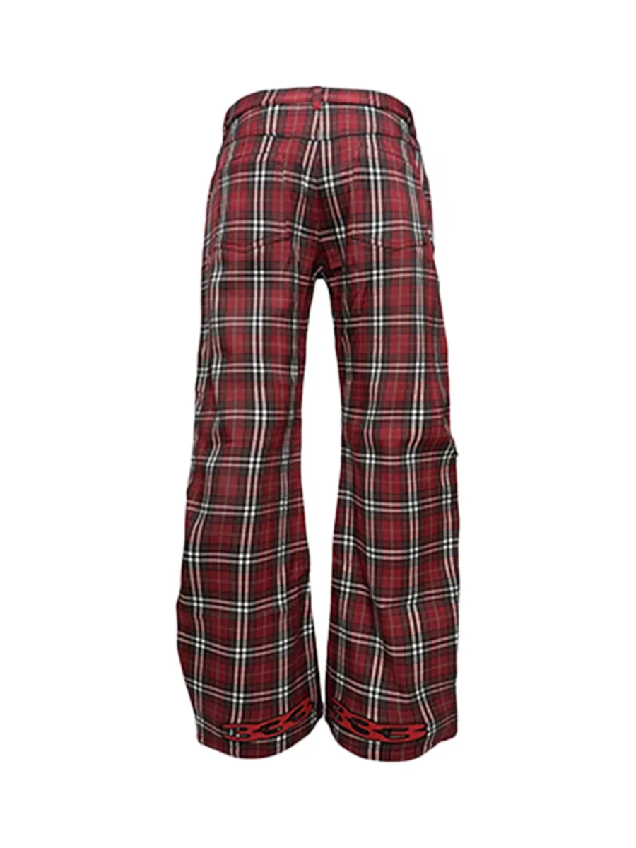 PCCVISION | Plaid Embroidered Pleated Wide-Leg Casual Pants - 4
