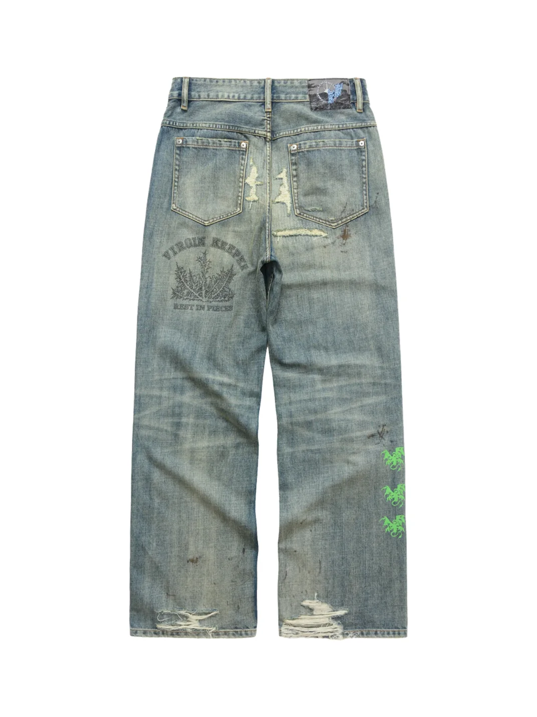Tiesake | Vintage Washed Hand-Painted Wide-Leg Jeans