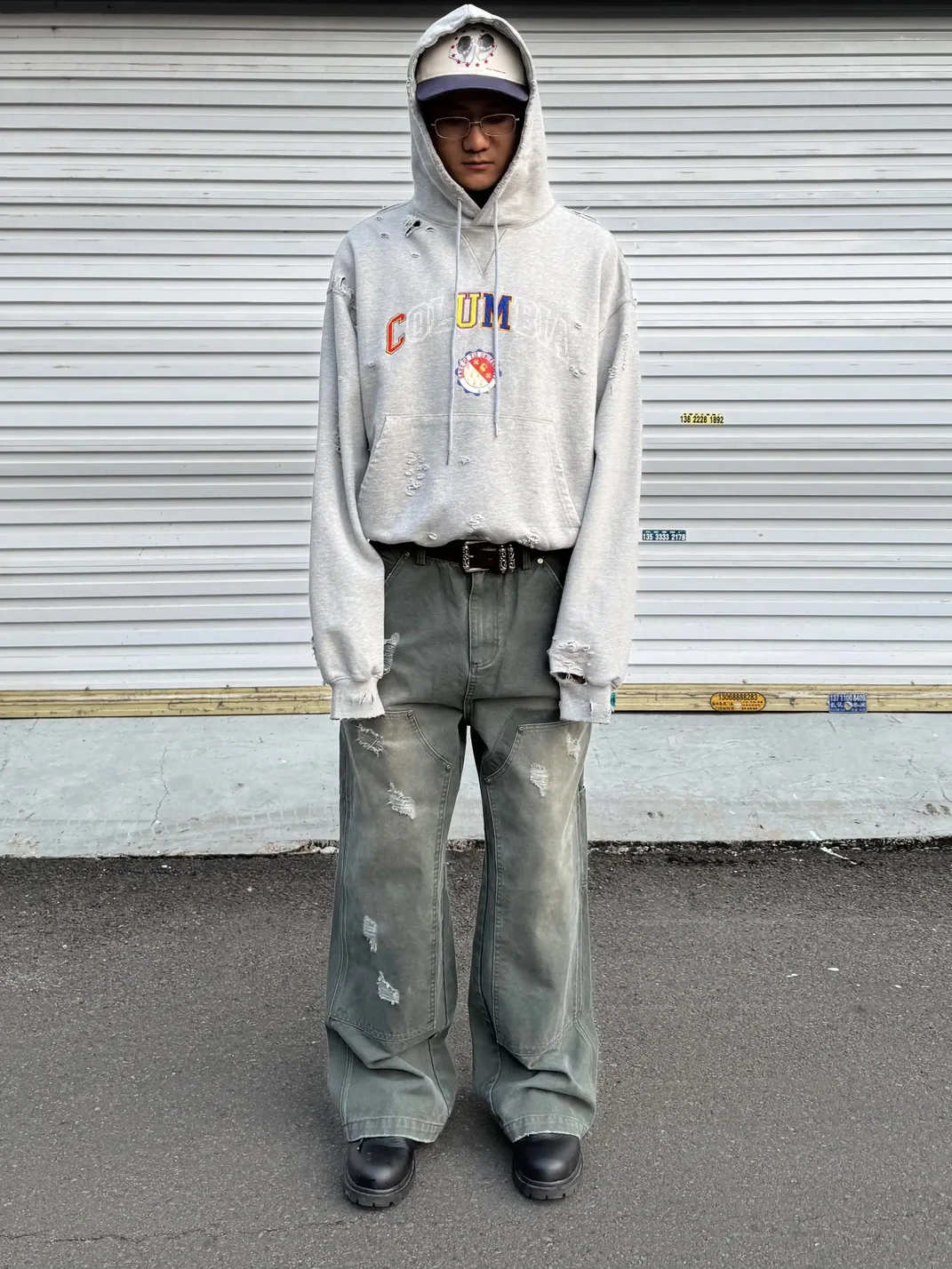 Tiesake | Distressed Boxy Embroidered Hoodie