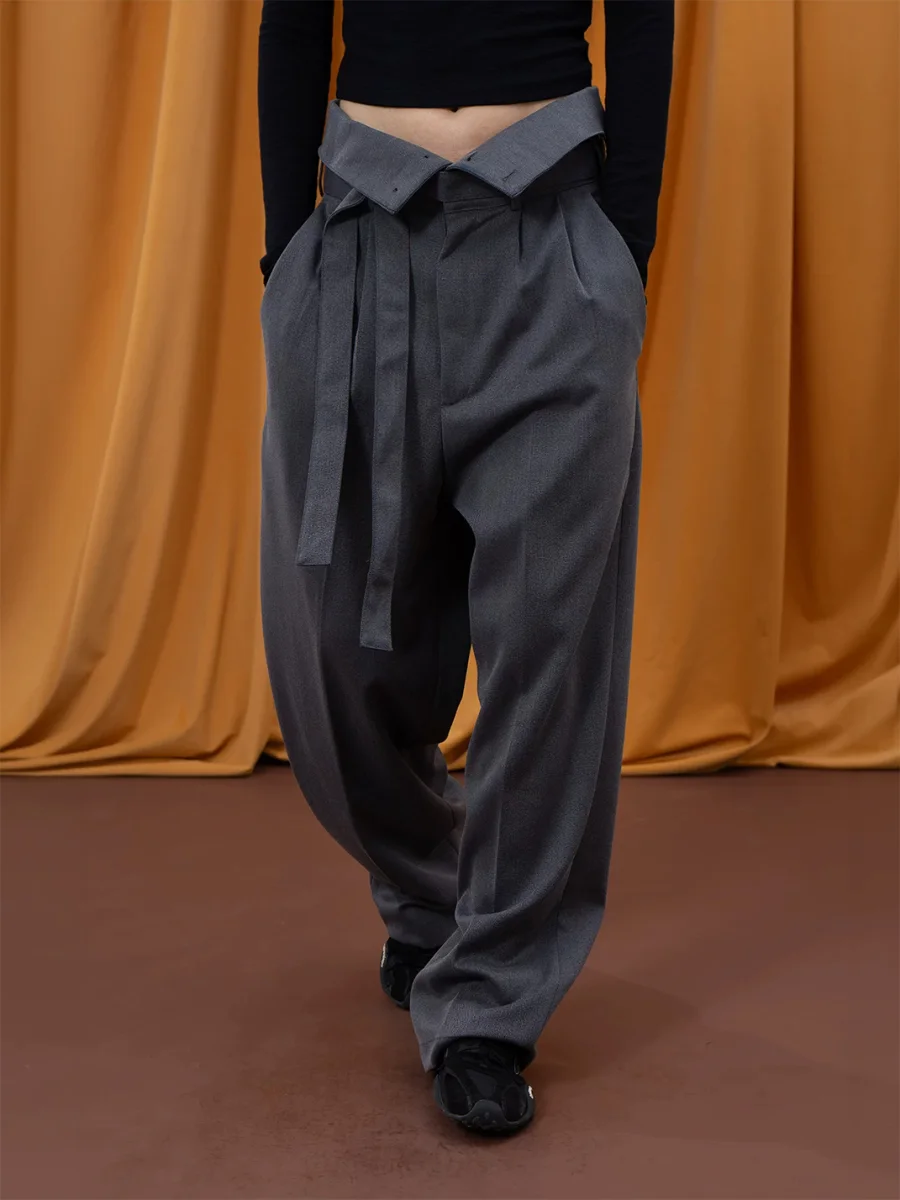 CLP | Foldover Waist Wide-Leg Trousers - 2