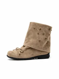 MIAOLV | Studded Bow Slouch Ankle Boots