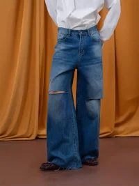 CLP | Blue Distressed Wide-Leg Jeans