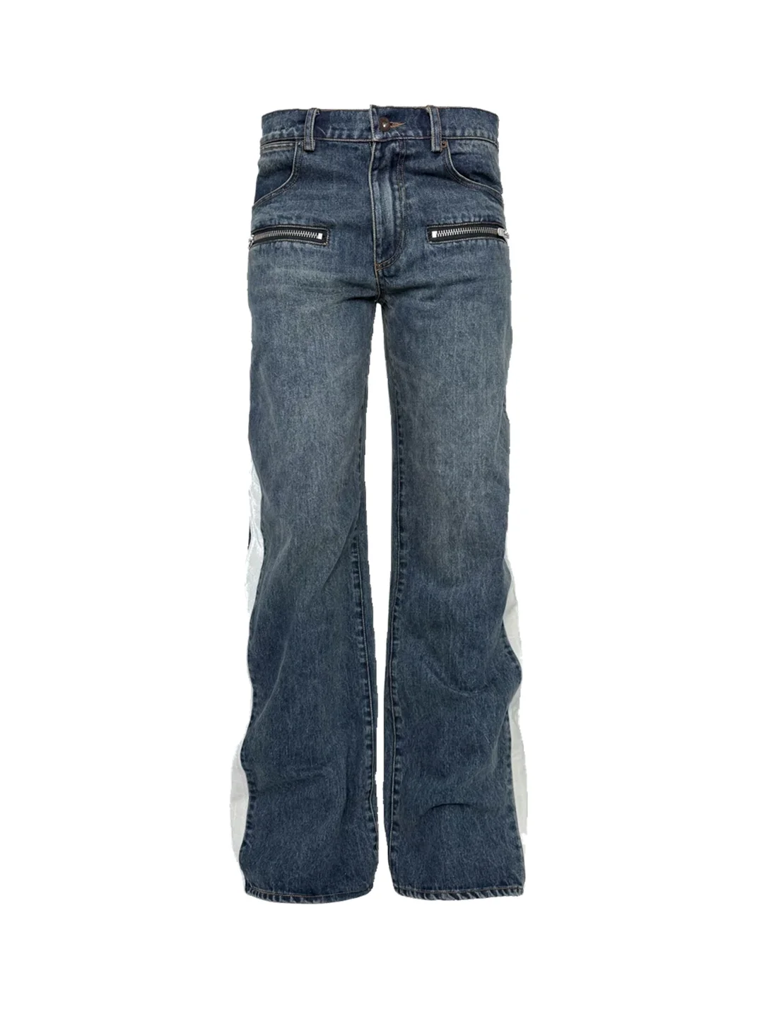 PCCVISION | Washed Contrast-Stripe Straight-Leg Jeans