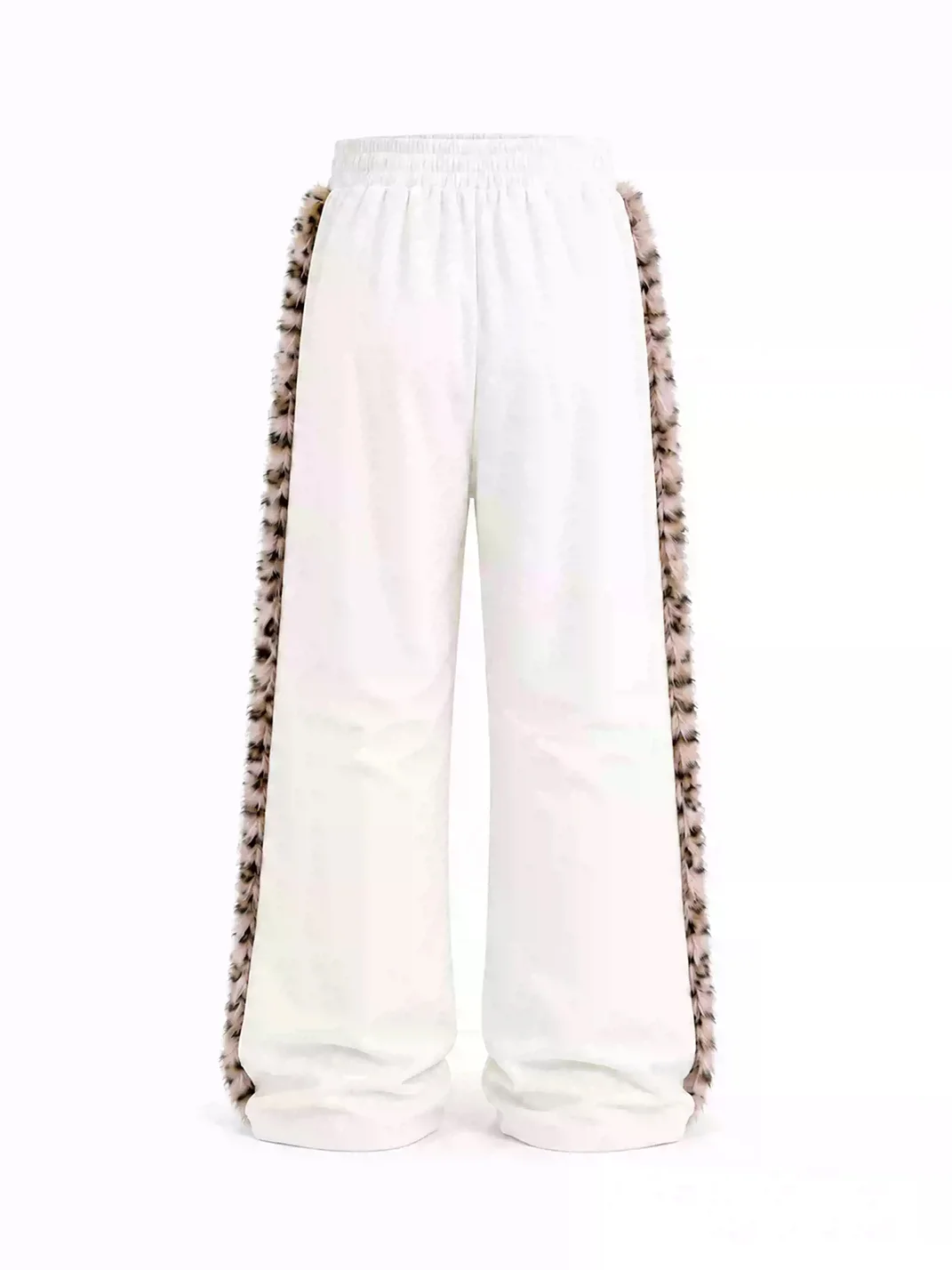 KARMANISTIC | Leopard Faux Fur Side Stripe Wide-Leg Sweatpants