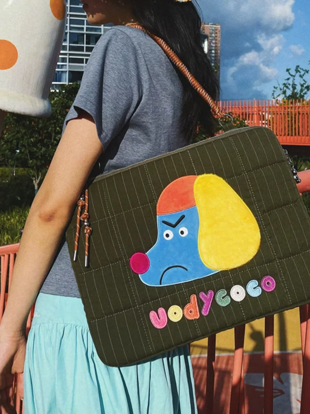 Uodycoco | Quilted Embroidered Cat Dog Laptop Bag