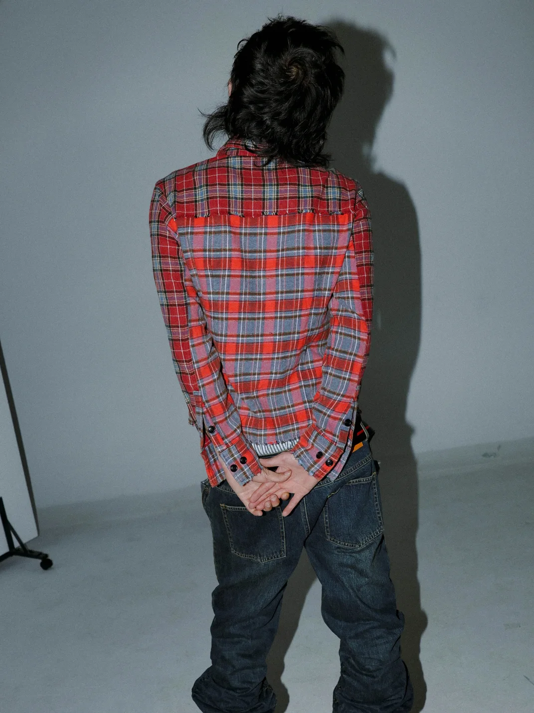 PCCVISION | Red Blue Plaid Distressed Long Sleeve Shirt