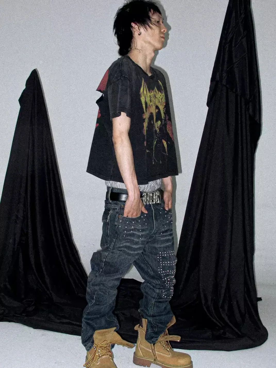 PCCVISION | Washed Studded Wide-Leg Jeans