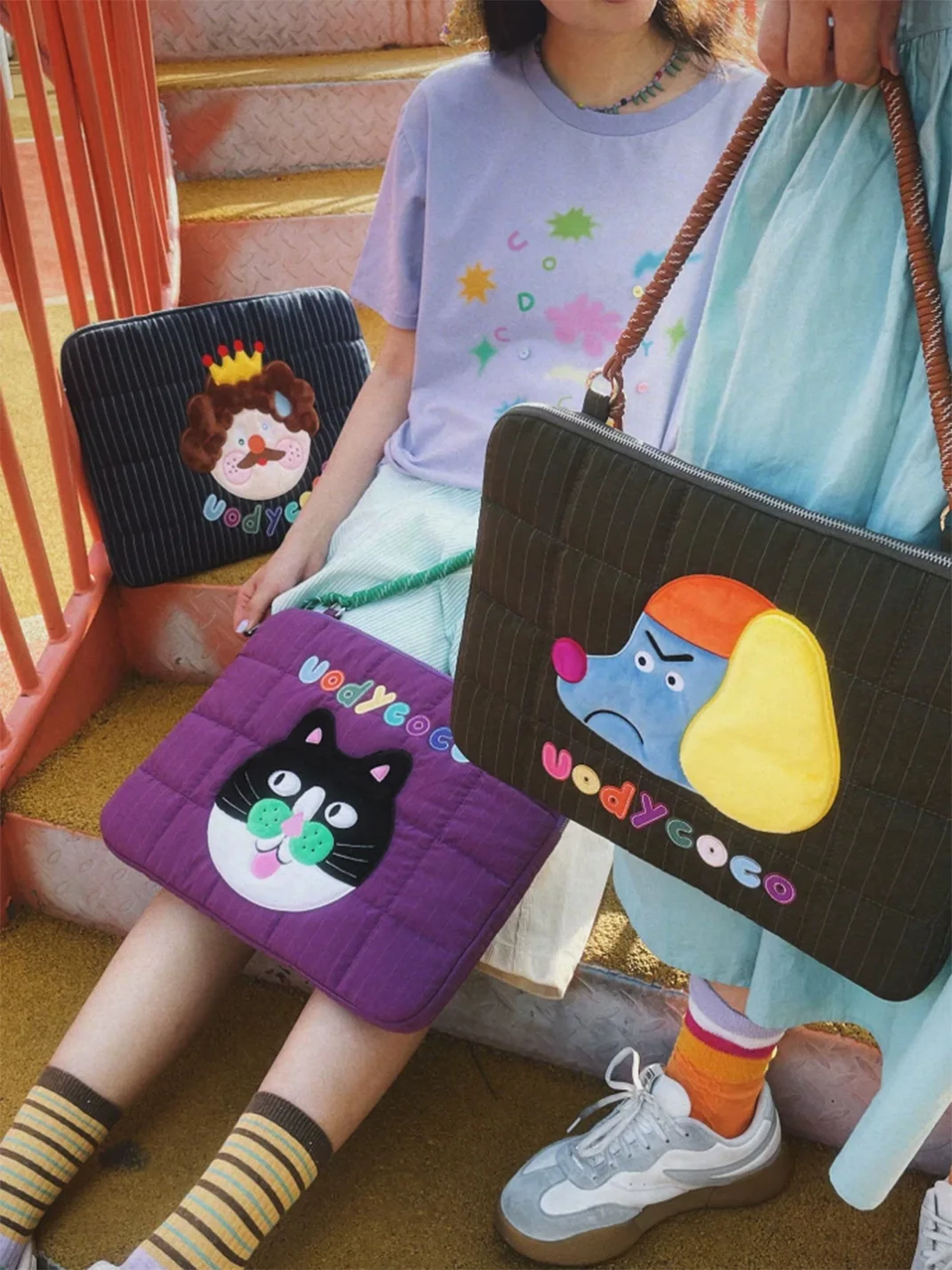 Uodycoco | Quilted Embroidered Cat Dog Laptop Bag