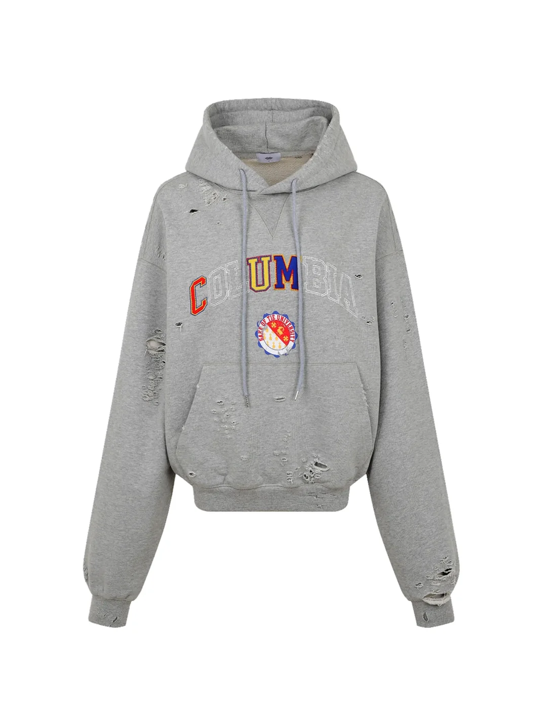 Tiesake | Distressed Boxy Embroidered Hoodie
