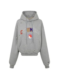 Tiesake | Distressed Boxy Embroidered Hoodie
