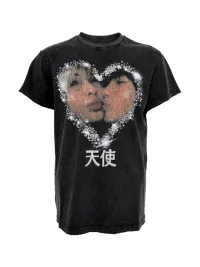 PCCVISION | Distressed Rhinestone Heart Graphic T-Shirt