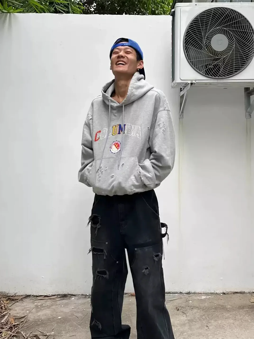 Tiesake | Distressed Boxy Embroidered Hoodie