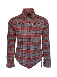 PCCVISION | Red Blue Plaid Distressed Long Sleeve Shirt