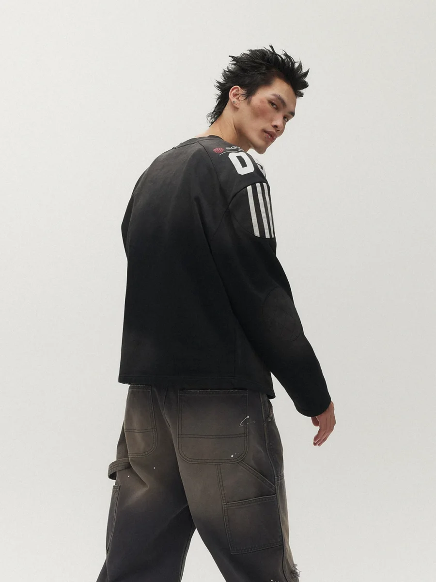 SAXGENWON | Washed Distressed Boxy Football Sweatshirt - 4