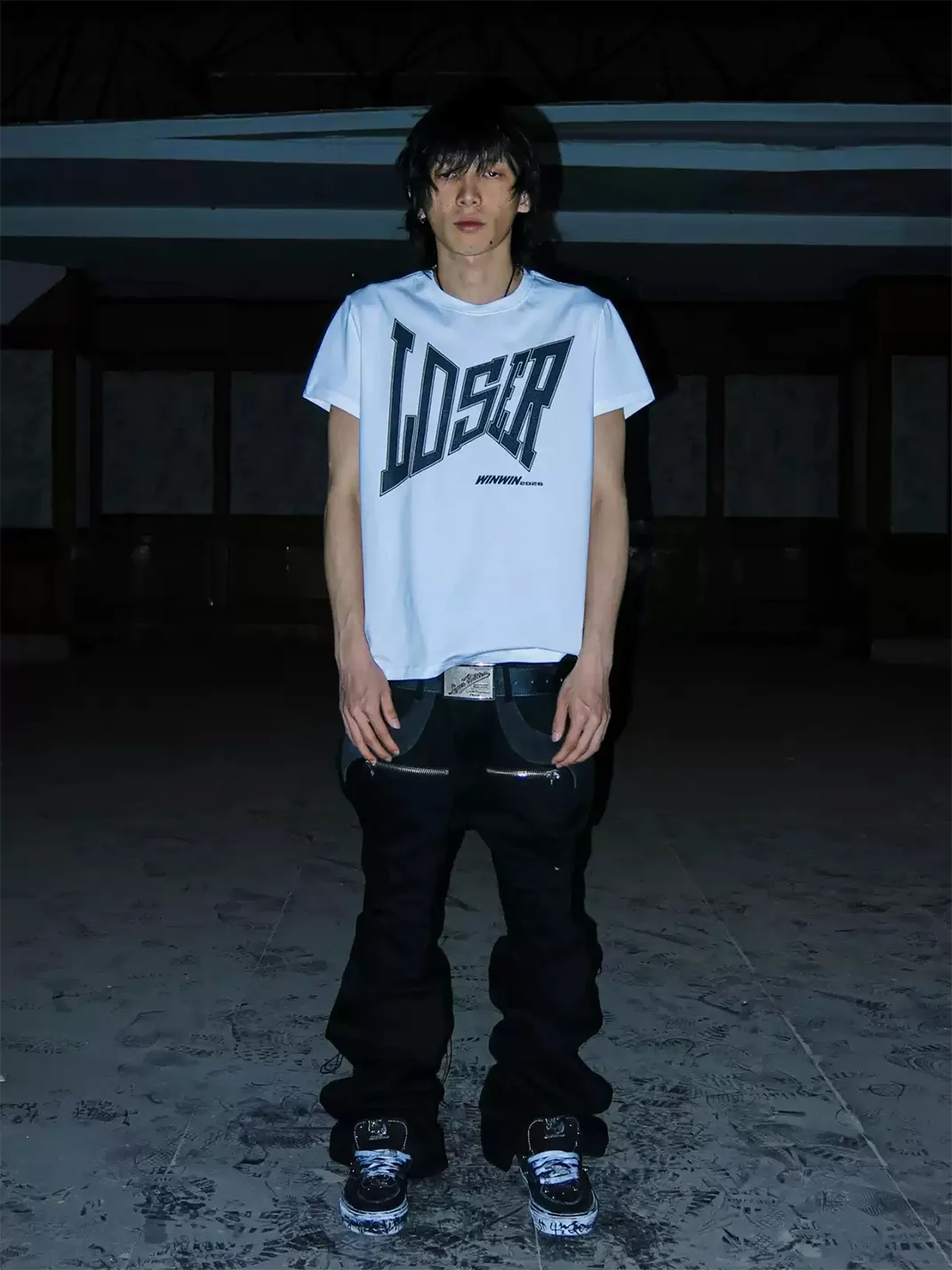 PCCVISION | Cracked Text Print Crew Neck T-Shirt
