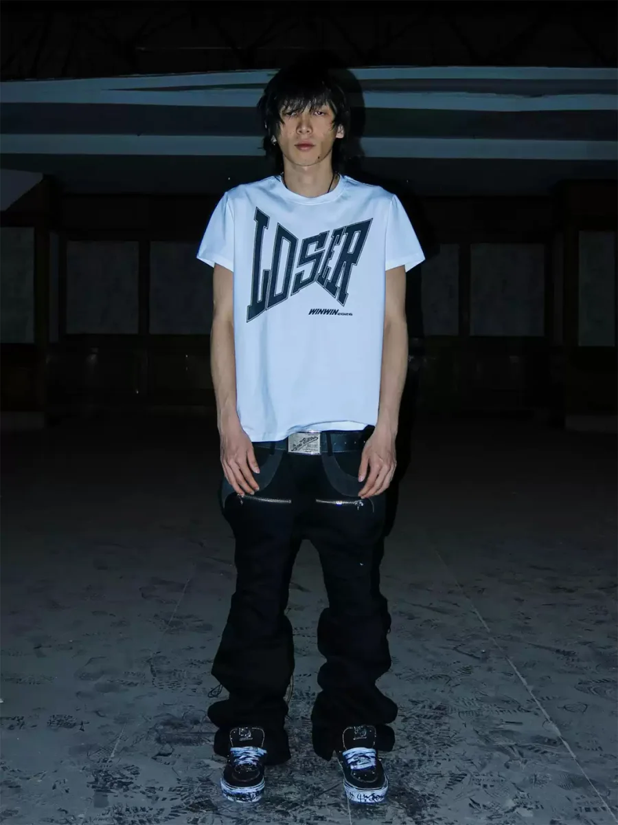 PCCVISION | Cracked Text Print Crew Neck T-Shirt - 2