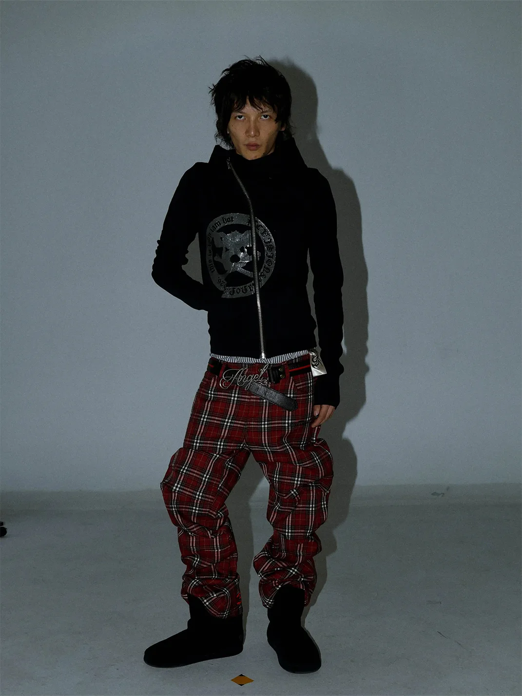 PCCVISION | Plaid Embroidered Pleated Wide-Leg Casual Pants