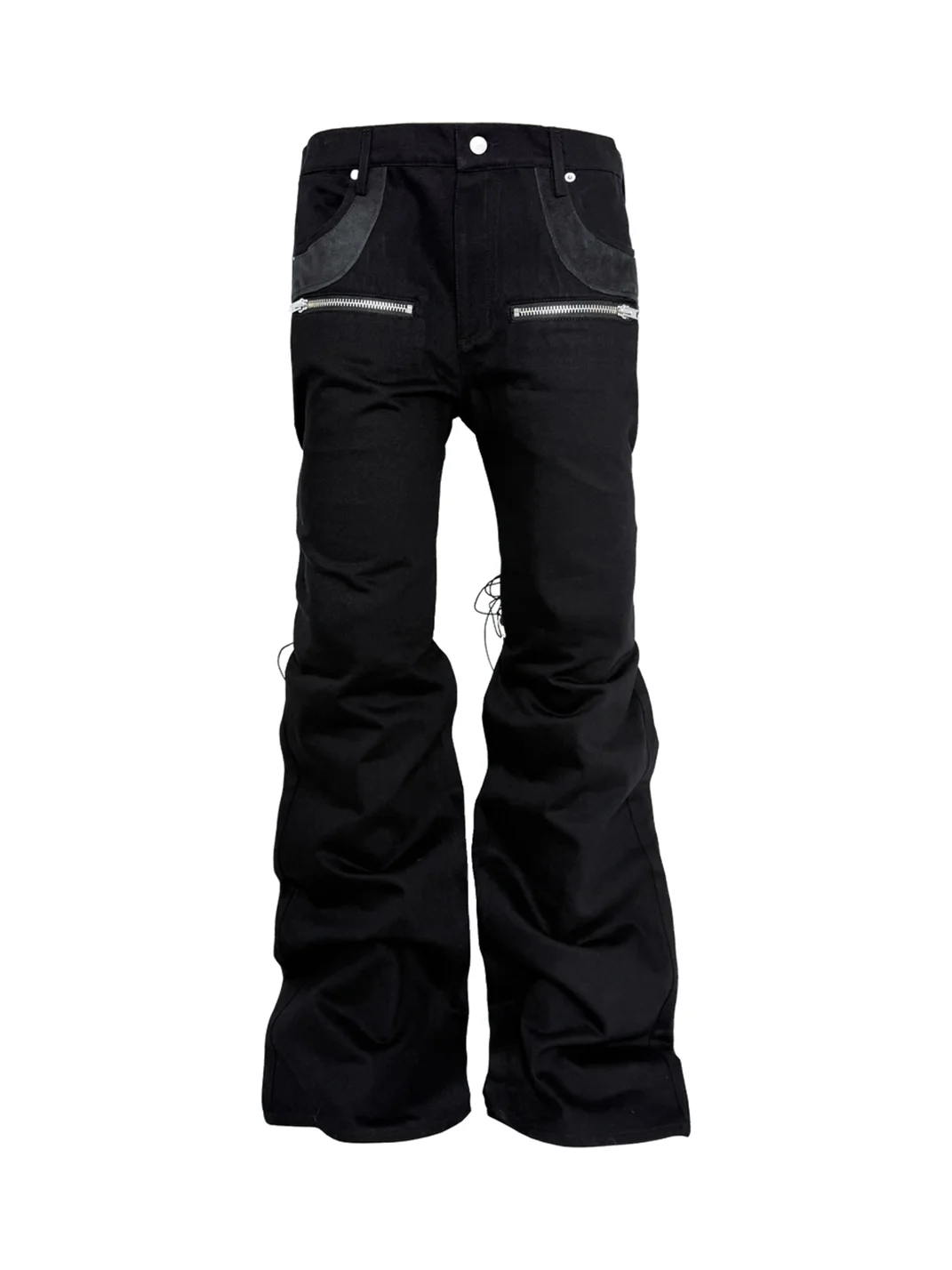 PCCVISION | Adjustable Black Leather-Panel Flared Jeans