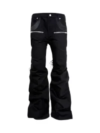 PCCVISION | Adjustable Black Leather-Panel Flared Jeans