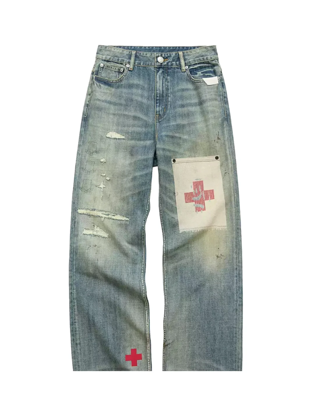 Tiesake | Vintage Washed Hand-Painted Wide-Leg Jeans