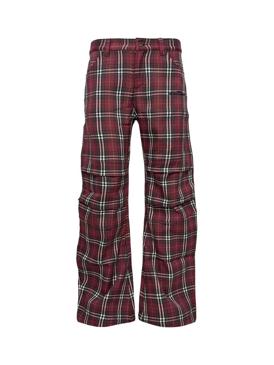 PCCVISION | Plaid Embroidered Pleated Wide-Leg Casual Pants