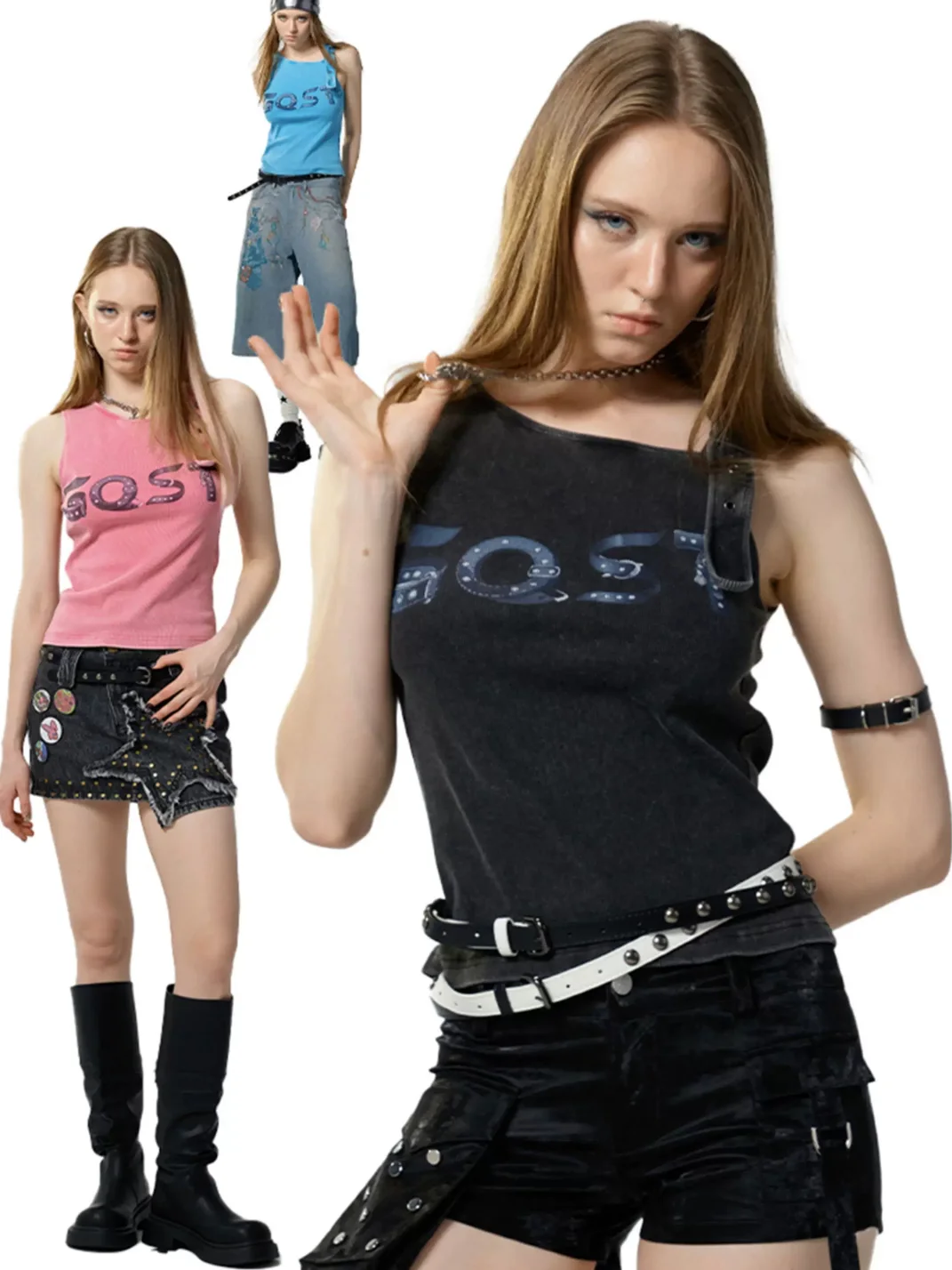 GOST | Asymmetric Letter Print Ribbed Tank Top