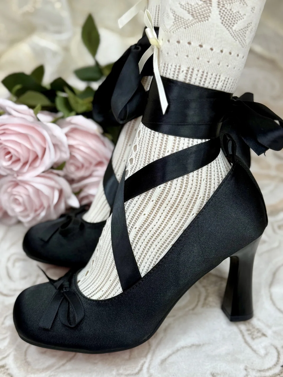Dolly Bae | Satin Bow Ribbon Mary Jane Heels