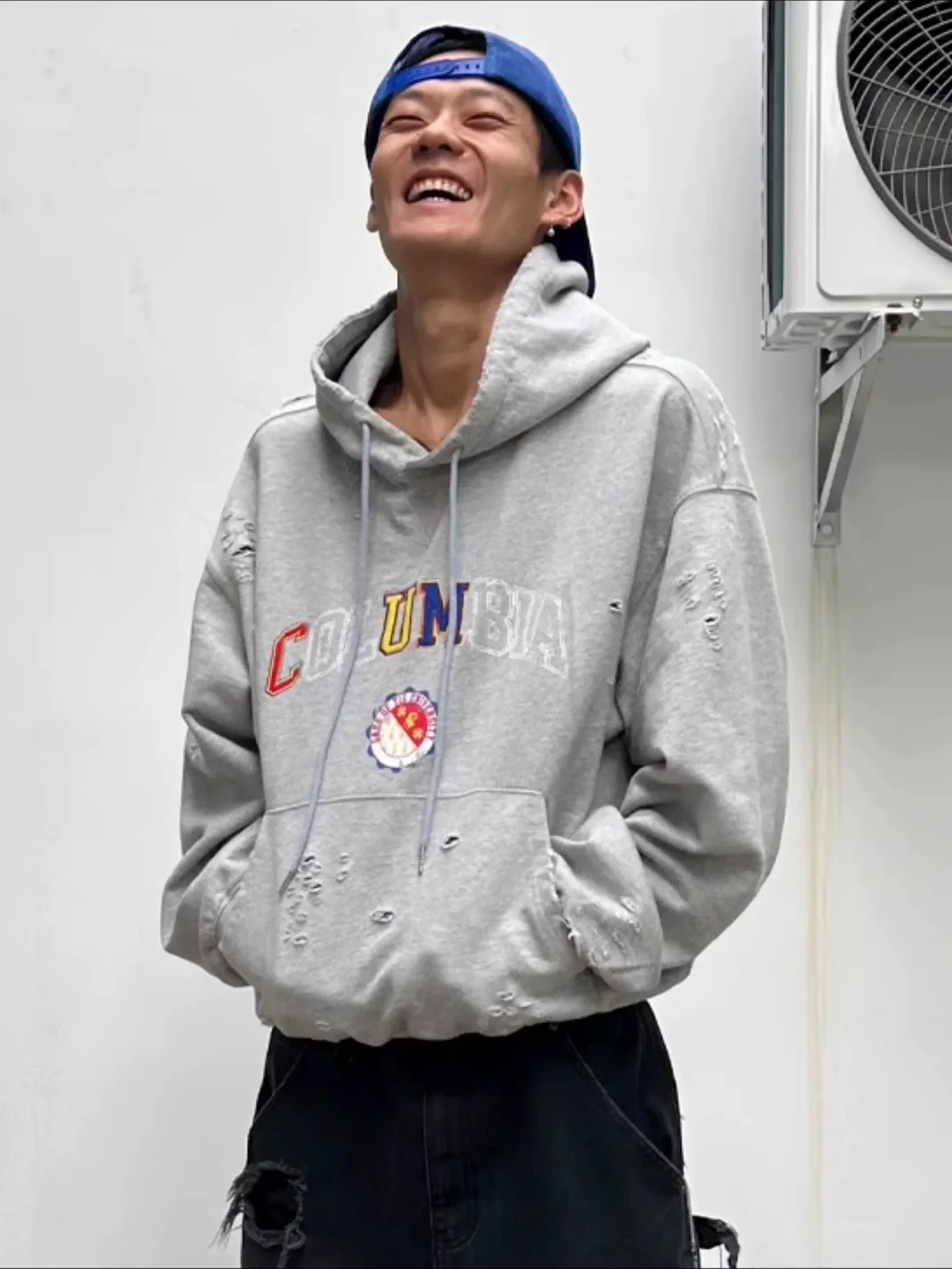 Tiesake | Distressed Boxy Embroidered Hoodie