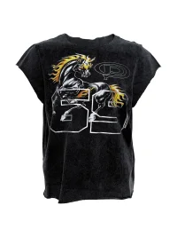 PCCVISION | Distressed Raw Edge Horse Print T-Shirt