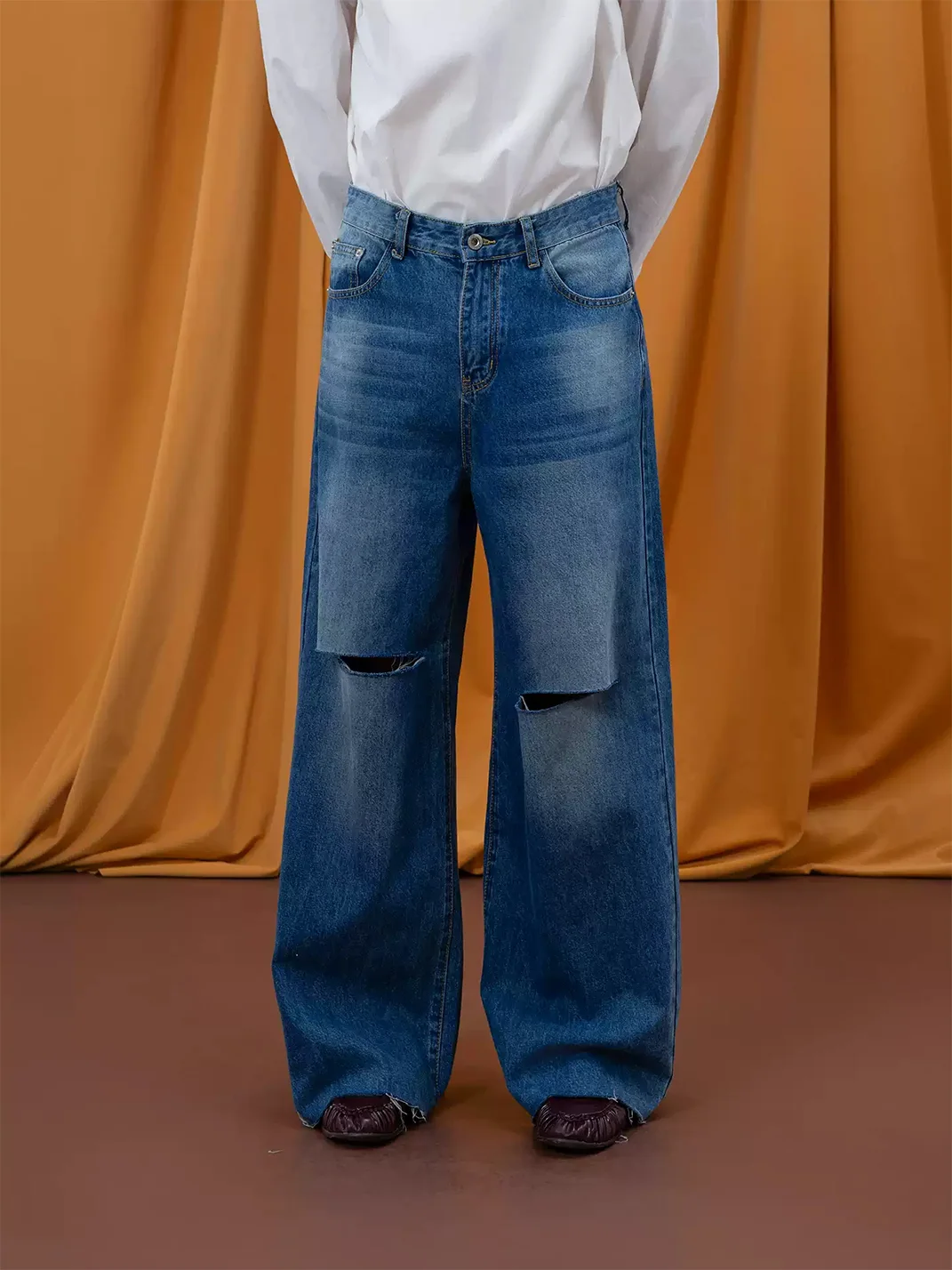 CLP | Blue Distressed Wide-Leg Jeans