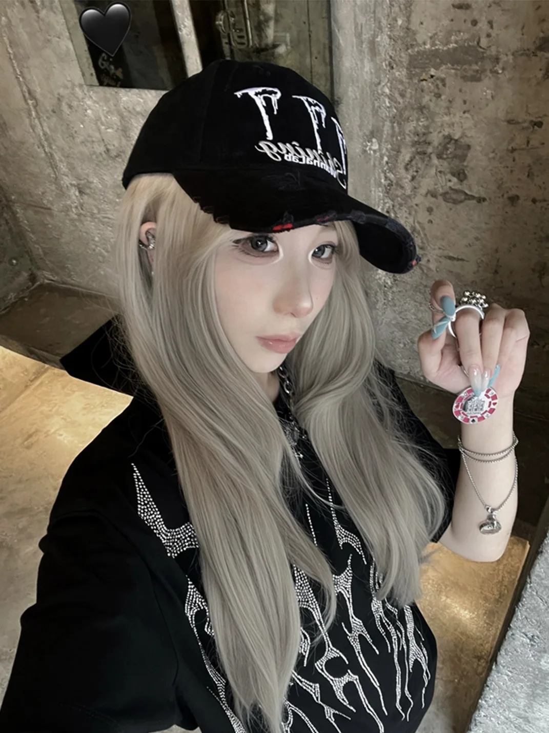 WANNA LAB | Distressed 777 Embroidered Curved Brim Baseball Cap