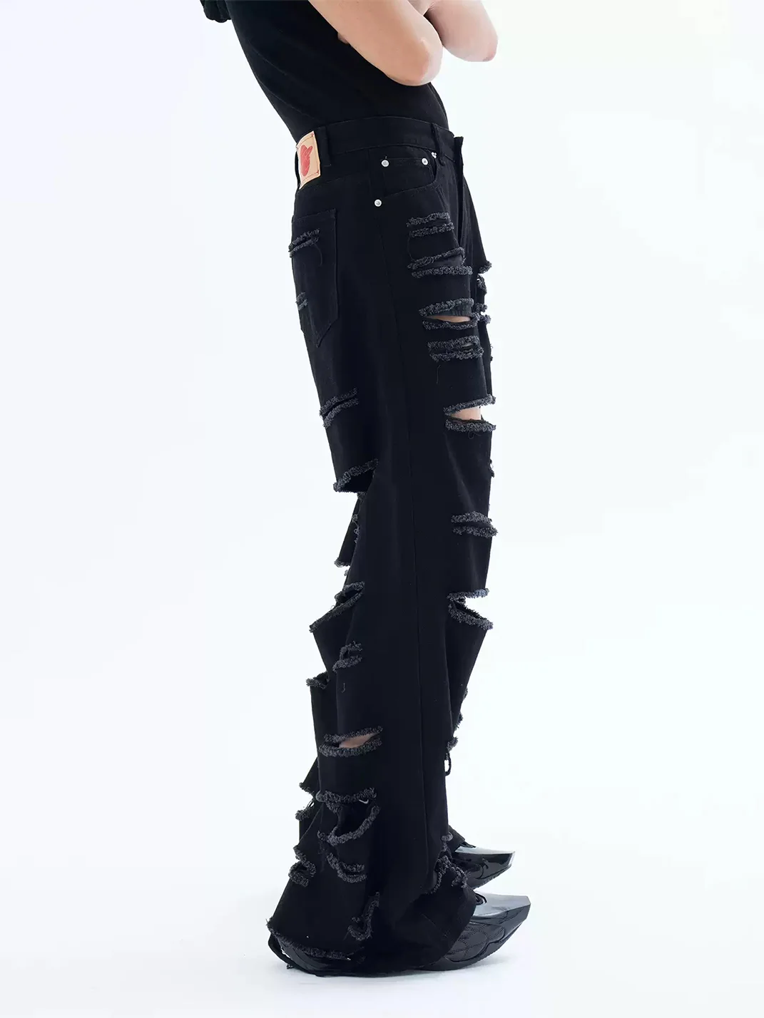 CLP | Black Distressed Wide-Leg Jeans
