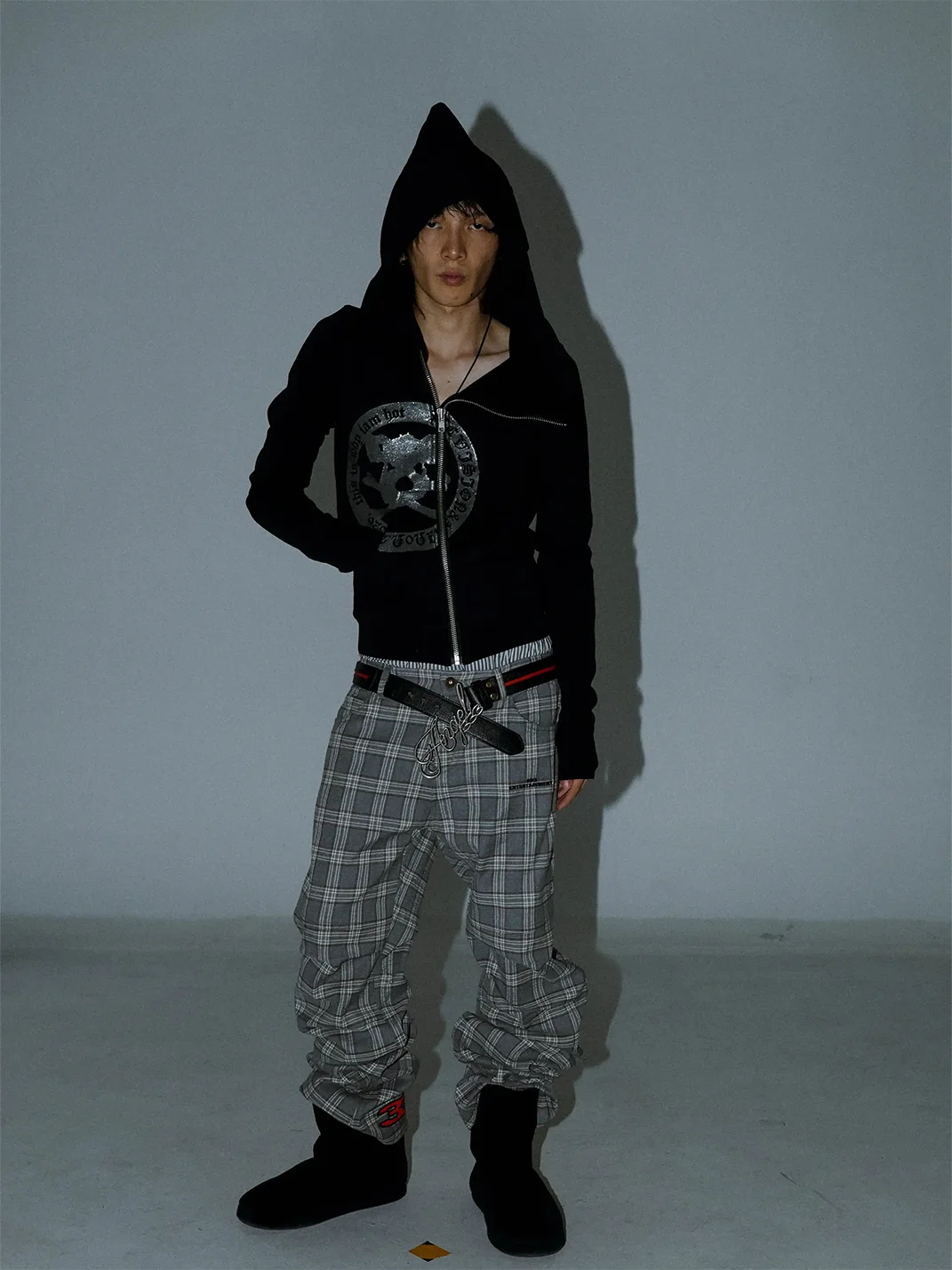PCCVISION | Plaid Embroidered Pleated Wide-Leg Casual Pants