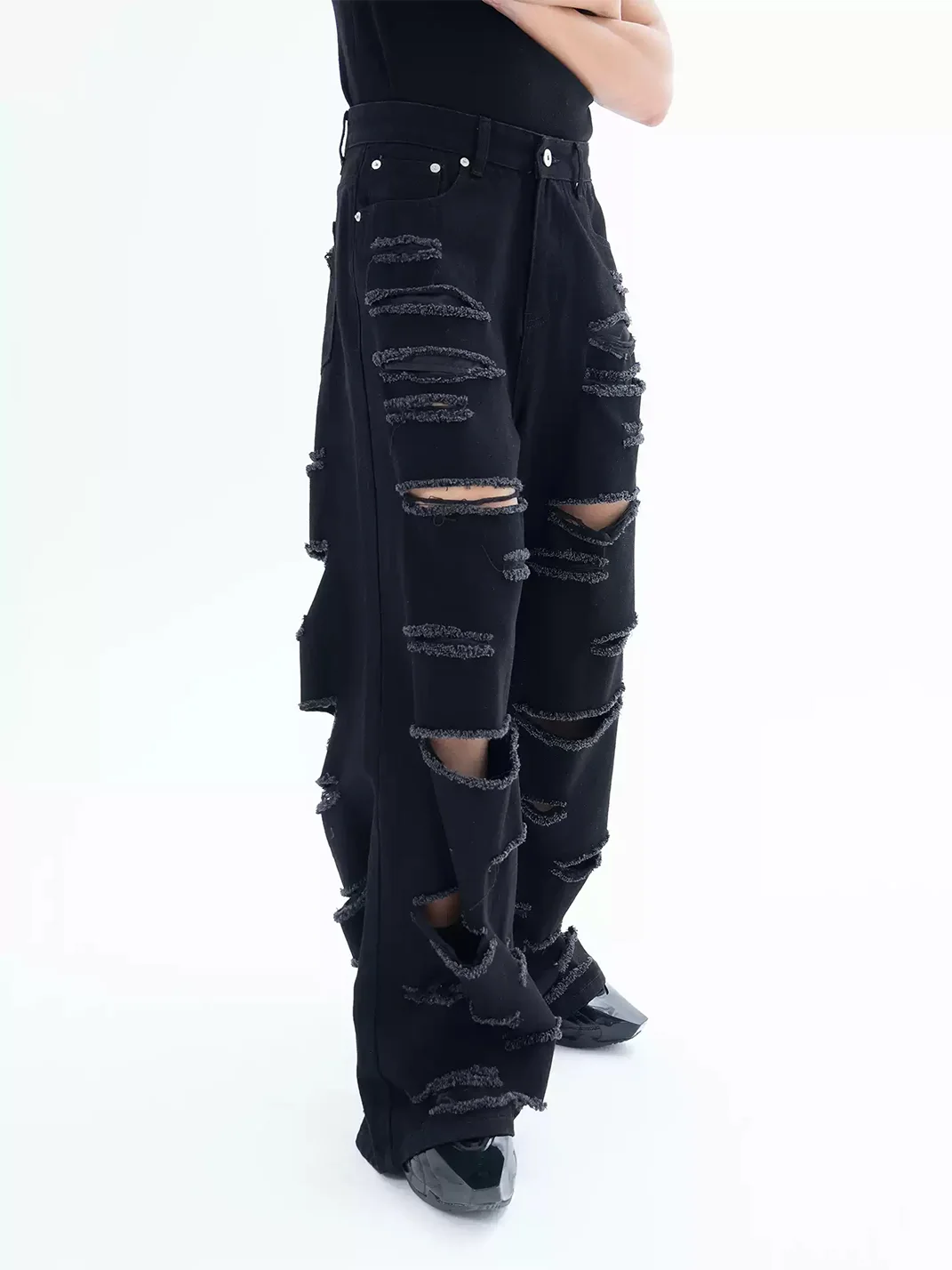 CLP | Black Distressed Wide-Leg Jeans