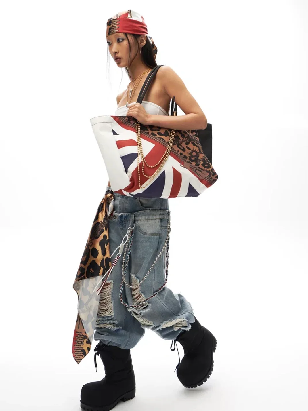 SchwarzGold | Distressed Leopard Union Jack Canvas Tote Bag