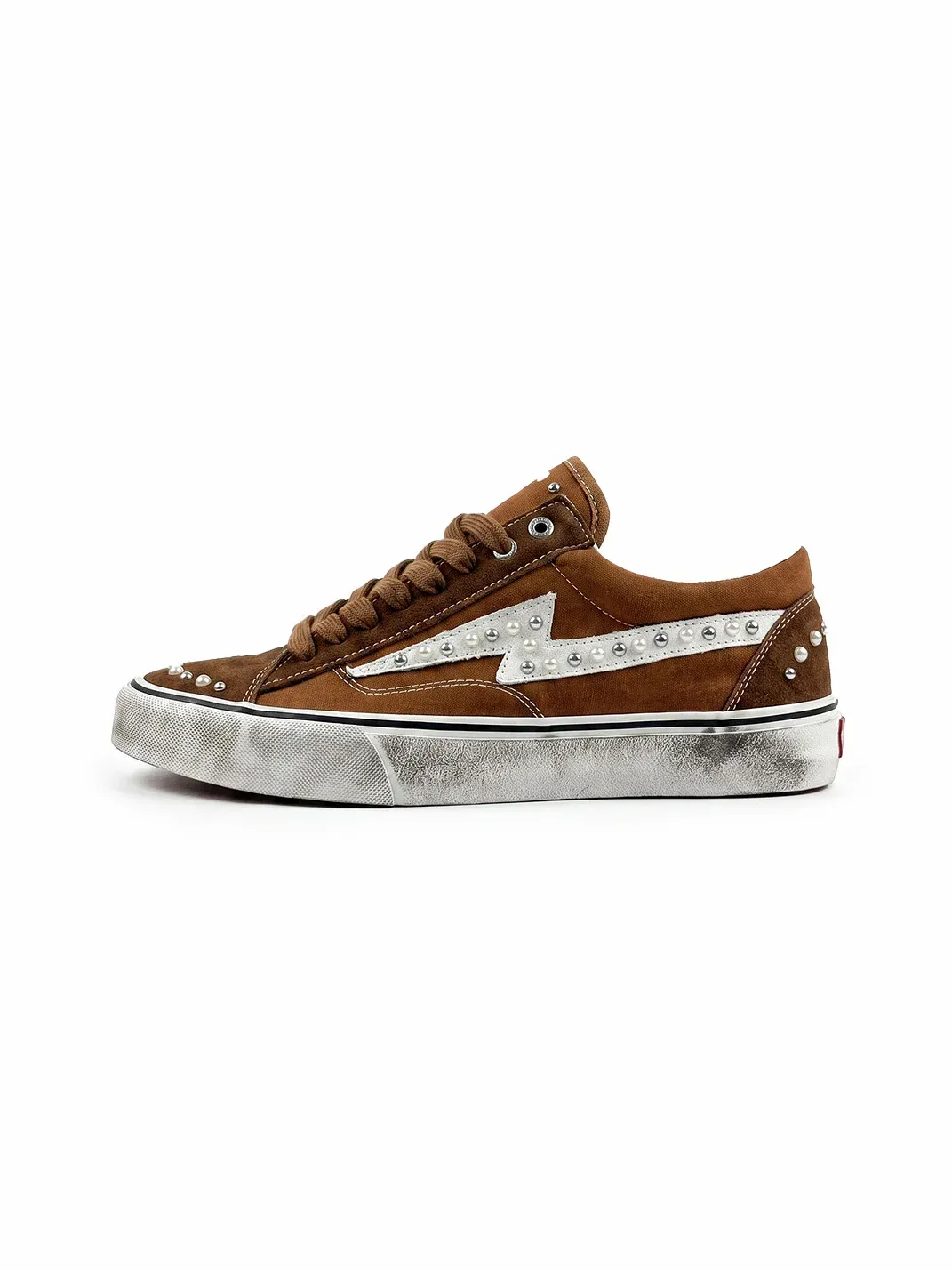 ZDZZFT | Distressed Pearl Studded Low-Top Skate Shoes