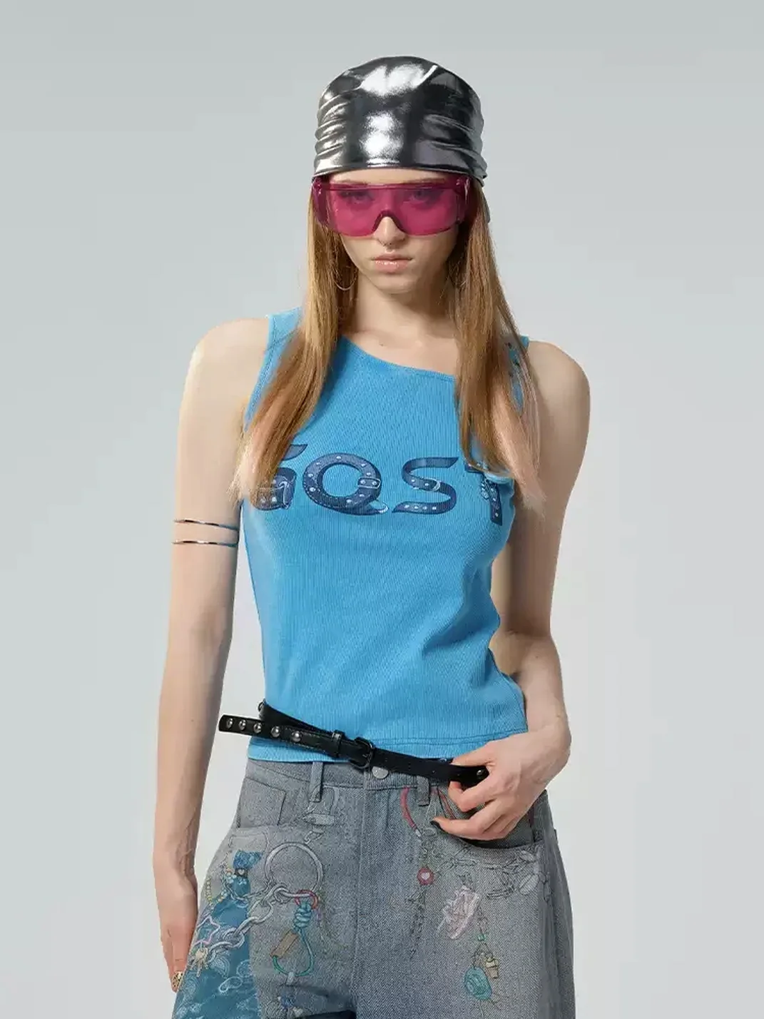 GOST | Asymmetric Letter Print Ribbed Tank Top
