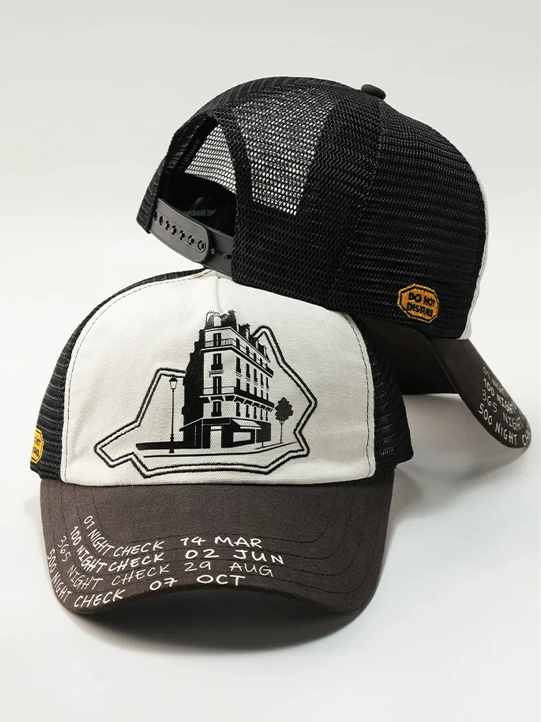 REDRINSE | Distressed Embroidered Graphic Mesh Trucker Hat